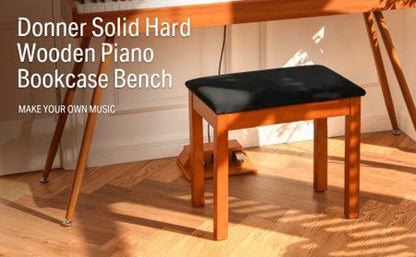 Donner Piano Bench with Storage, Solid Wood Keyboard Bench Piano Bookcase Stool Chair Seat with High - Density Suede Cushion, Wood Finish - Rhythmic - Cadence