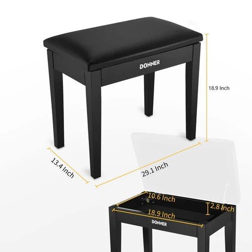 Donner Piano Bench with Storage with High - Density Sponges Pad - Rhythmic - Cadence