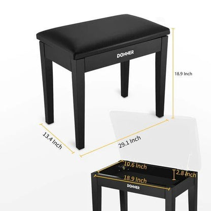 Donner Piano Bench with Storage with High - Density Sponges Pad - Rhythmic - Cadence