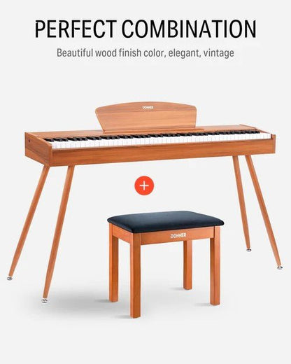 Donner Piano Bench with Storage, Solid Wood Keyboard Bench Piano Bookcase Stool Chair Seat with High - Density Suede Cushion, Wood Finish - Rhythmic - Cadence
