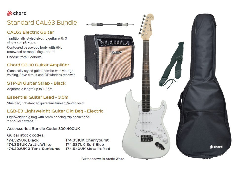 CAL63 Chord Surf Blue Electric Guitar Bundle