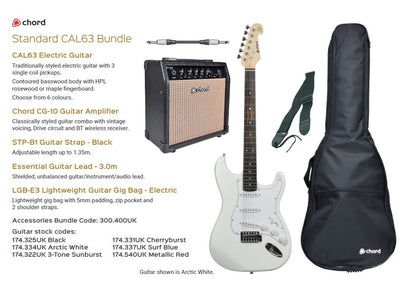 CAL63 Chord Surf Blue Electric Guitar Bundle