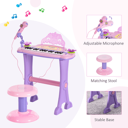 Mini Battery Organ Piano Microphone Stool 32 Key Keyboard Kids Toy - Rhythmic - Cadence