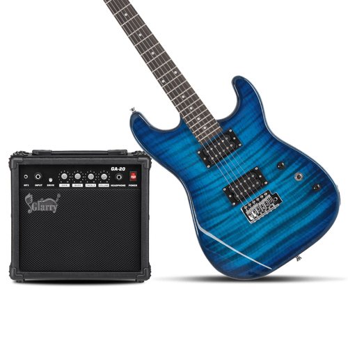 GST Stylish H - H Pickup Tiger Stripe Electric Guitar Kit with 20W AMP Bag Guitar Strap Blue - Rhythmic - Cadence