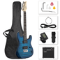GST Stylish H - H Pickup Tiger Stripe Electric Guitar Kit with 20W AMP Bag Guitar Strap Blue - Rhythmic - Cadence