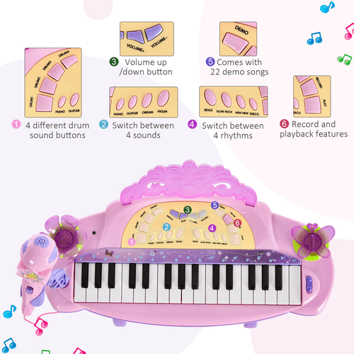 Mini Battery Organ Piano Microphone Stool 32 Key Keyboard Kids Toy - Rhythmic - Cadence
