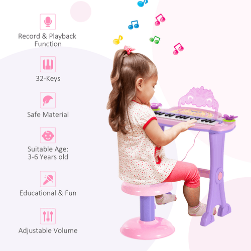 Mini Battery Organ Piano Microphone Stool 32 Key Keyboard Kids Toy - Rhythmic - Cadence
