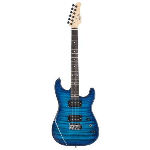 GST Stylish H - H Pickup Tiger Stripe Electric Guitar Kit with 20W AMP Bag Guitar Strap Blue - Rhythmic - Cadence