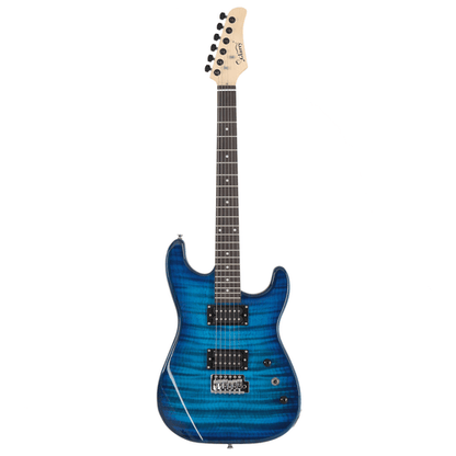 GST Stylish H - H Pickup Tiger Stripe Electric Guitar Kit with 20W AMP Bag Guitar Strap Blue - Rhythmic - Cadence