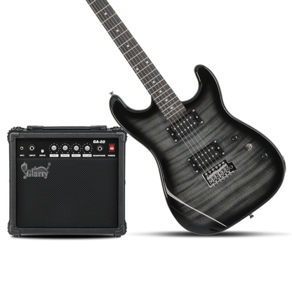GST Stylish H - H Pickup Tiger Stripe Electric Guitar Kit with 20W AMP Bag Guitar Strap Black - Rhythmic - Cadence