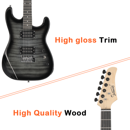GST Stylish H - H Pickup Tiger Stripe Electric Guitar Kit with 20W AMP Bag Guitar Strap Black - Rhythmic - Cadence