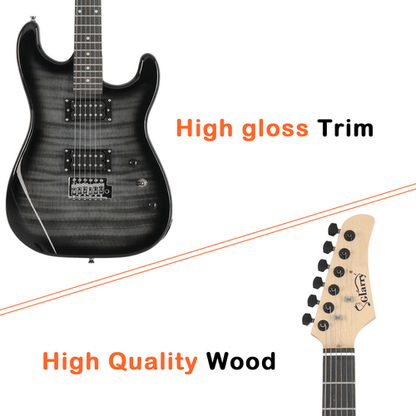 GST Stylish H - H Pickup Tiger Stripe Electric Guitar Kit with 20W AMP Bag Guitar Strap Black - Rhythmic - Cadence